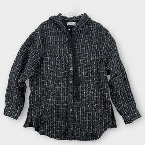 Faith Connexion Mens Medium Sequin Metallic Tweed‎ Hoodie Jacket Black Blue Gold